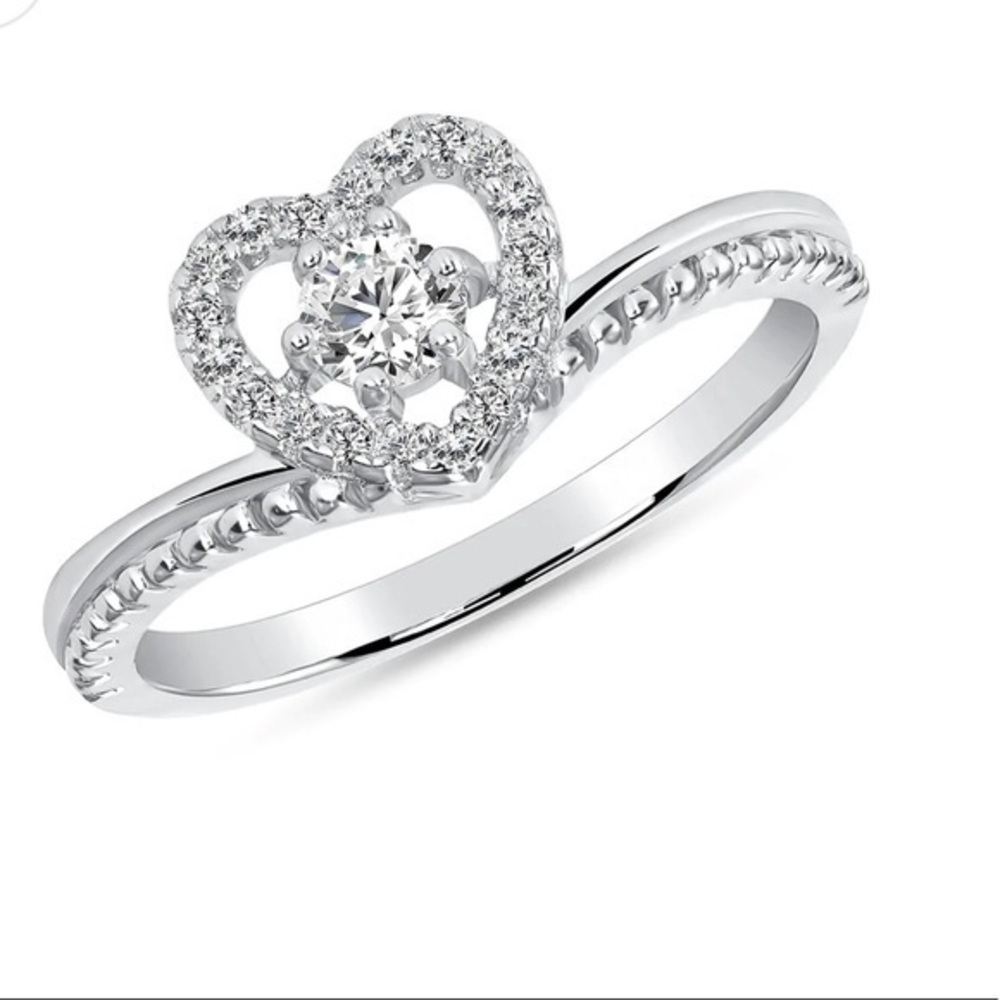 New 14k white Gold plated over sterling silver Heart Promise Ring 5 6 7 8 9 10